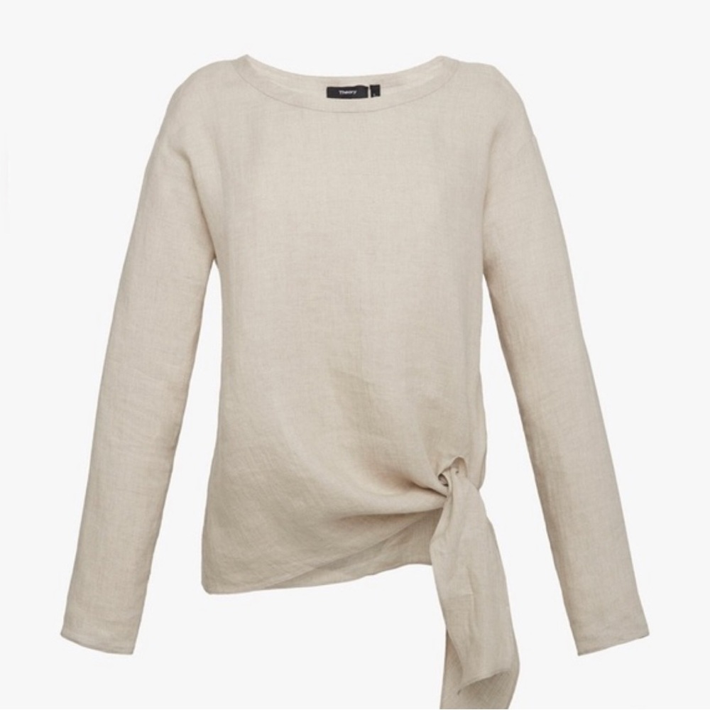 💐 Theory 100% Linen Serah Long Sleeve Blouse with Tie At Side. Size Small. NWT - Picture 5 of 7